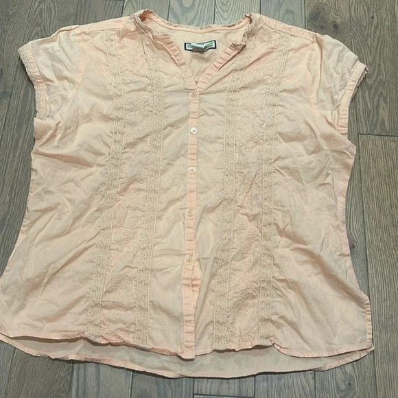 Caribbean Joe Peach Embroidered Blouse Size Large. Excellent Preowned Condition. - Picture 1 of 5